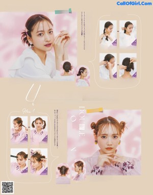 A magazine page with a picture of a woman with a ponytail.