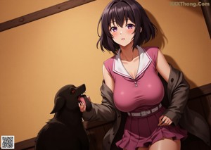 A woman sitting on a bed with a cat.
