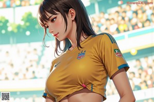 A woman in a red jacket holding a soccer ball.