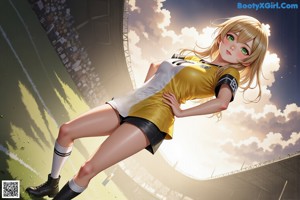 A woman standing on top of a soccer field next to a soccer ball.