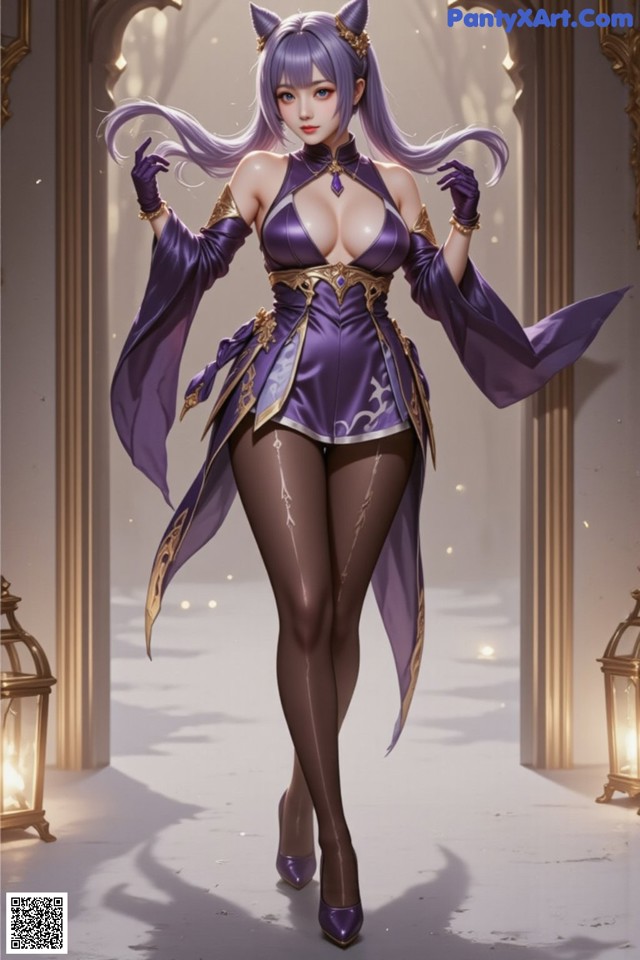 Hentai - Sovereign of Lightning in Exquisite Garb Set.1 20250125 Part 11 No.ad9b12 A woman in a purple outfit is standing in a hallway.